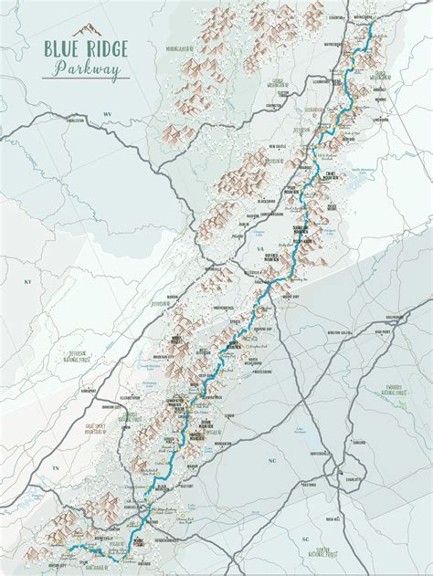 Blue Ridge Mountain Poster Blue Ridge Parkway Map Virginia - Etsy