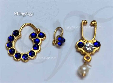 Blue Kempu Stones Nose Ring Nath Bullak Bharatanatyam Kuchipudi Dance