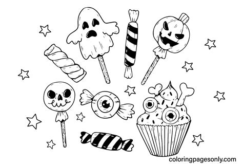 Coloring Sheet Halloween Candy - Free Printable Coloring Pages