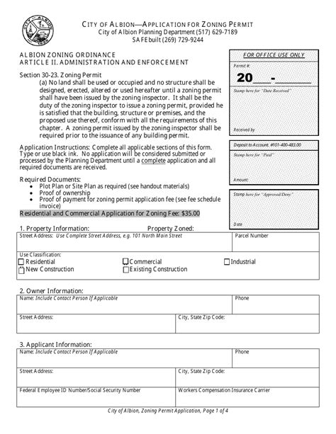 City Of Albion Michigan Application For Zoning Permit Fill Out Sign