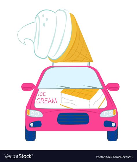 Pink Ice Cream Truck With Large Cone On Top Vector Image