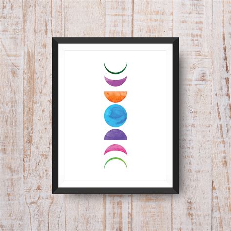 Moon Phases Print, Colorful Lunar Phases, Phases of the Moon, Moon Wall ...