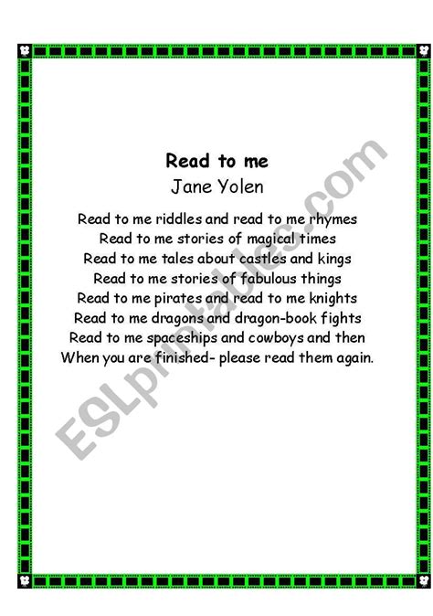 24 poems about reading - ESL worksheet by dk7711