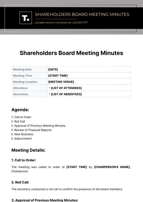 Free Shareholders Board Meeting Minutes Template Edit Online And Download