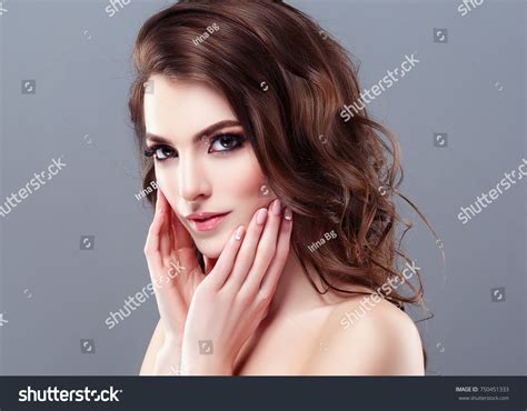Beautiful Woman Brunette Red Lips Healthy Stock Photo Shutterstock