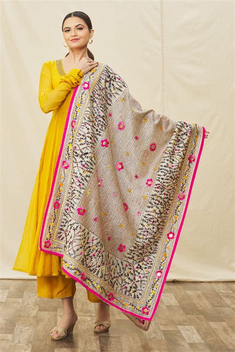 Buy Nazaakat By Samara Singh Multi Color Silk Floral Vine Pattern