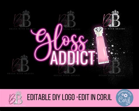 Editable Lip Gloss Logo Lip Gloss Logo Design Neon Logo Design Glam Logo Premade Beauty Logo