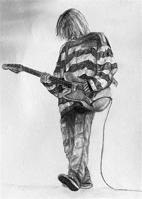 A Drawing Of A Person With A Guitar In His Hand And The Background Is