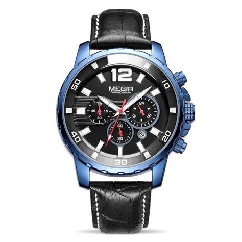 Megir Noir Bleu Montre Chronographe Quartz Pour Homme Lhmiza