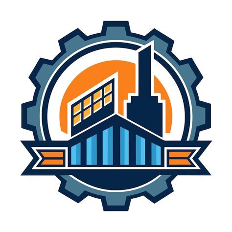 Un Logotipo Azul Y Naranja Con Una Ciudad En El Fondo Vector Premium