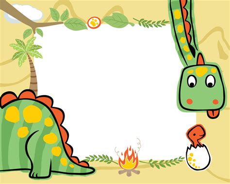 Frame Border Of Hand Drawn Dinosaurs Cartoon For Kids Party Invitation