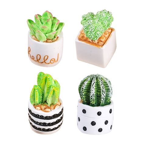 Guichaokj 4 Pcs Potted Prickly Pear Office Desk Decor Faux Cactus Plant