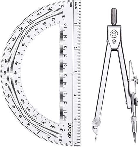 Student Geometry Math Set, Drawing Compass and Protractor 180 Degree