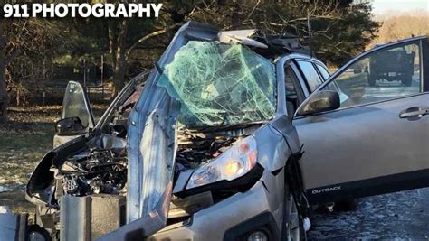 Car Swerves To Avoid Deer Slams Into Guardrail