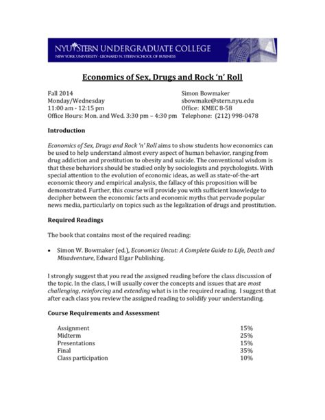 Economics Of Sex Drugs And Rock N Roll