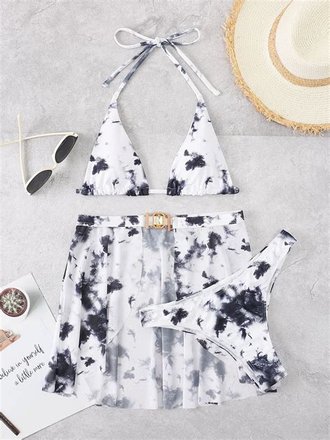 Billionm Tie Dye Bikini 3 Piece 2022 New Swimsuit And Cover Ups Halter Beach Wear Summer Stylish