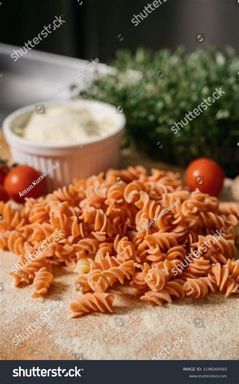 Background Texture Tricolor Fusilli Pasta Traditional Stock Photo