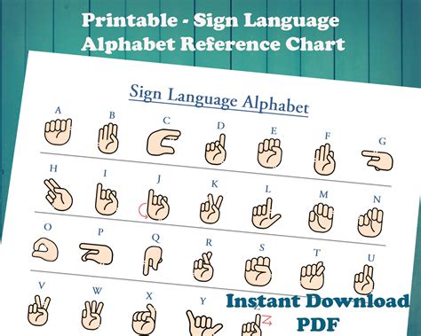 Sign Language Alphabet Reference Chart Pdf Printable Instant Download Asl Reference Poster Etsy