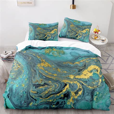 Marble Bedding Set White Grey Gold Marble Pattern Comforter Cover For