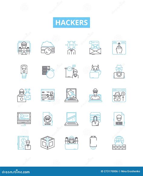 Hackers Vector Line Icons Set Hacking Cracker Malware Virus