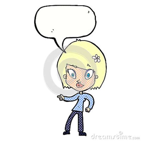 Cartoon Pretty Woman Pointing With Speech Bubble Stock Illustration