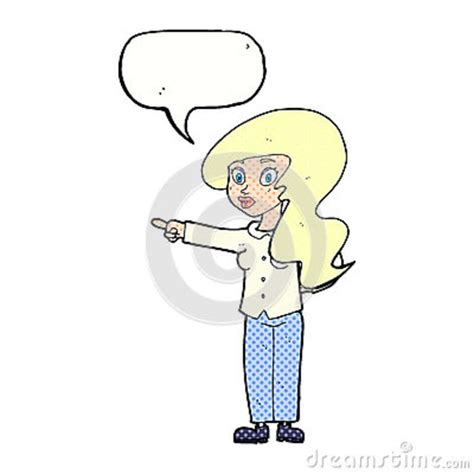 Cartoon Pretty Woman Pointing With Speech Bubble Stock Illustration