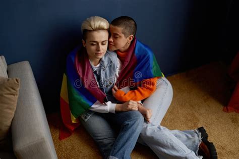 Romantic Lesbian Couple Enjoying Calm And Happiness Moments Together