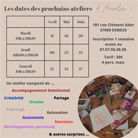 Les Infos Du Mois De Mars Les Dates Des Prochains Ateliers