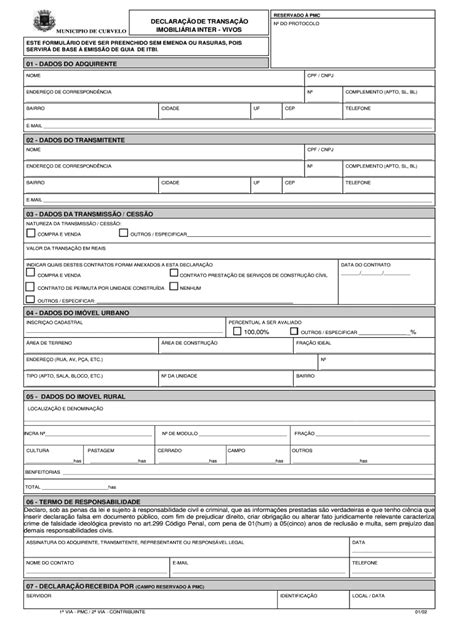 Fillable Online Curvelo Mg Gov Reservado Pmc Declaraode Transao N