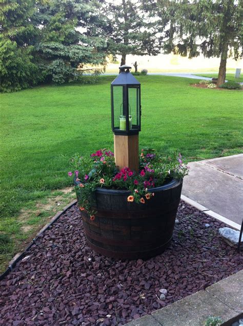 Barrel Planter Ideas Outdoor Garden Planters Mulch Landscaping Ideas Diy