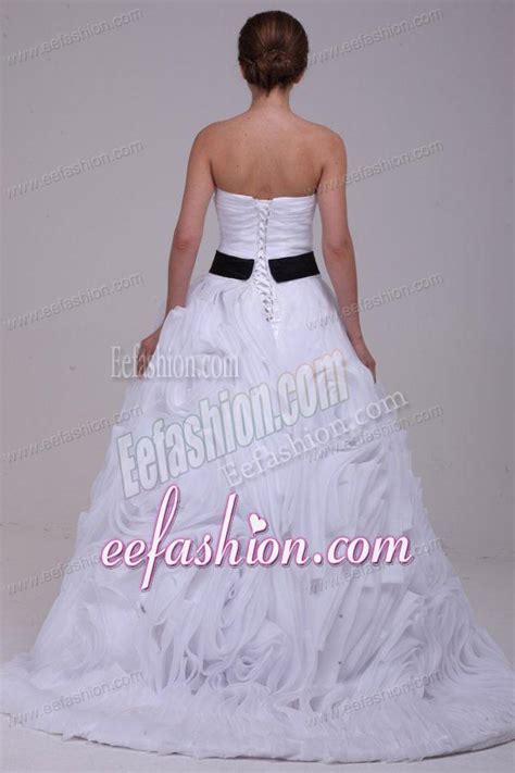 Sweetheart Ball Gown One Shoulder Ruffles White Wedding Dress With Lace Up