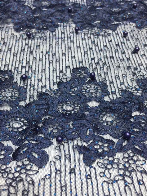 Navy Blue Nigerian French Net Lace Tulle Embroidered Swiss Voile