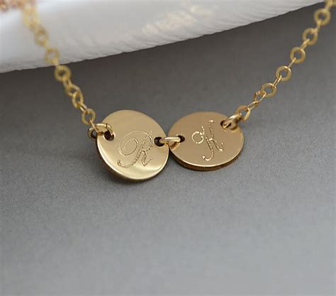 Disc Necklace Personalized Disc Necklace Gold Initial Etsy