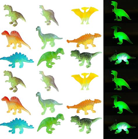 Grevosea 24 Pieces Mini Dinosaur Figures Glow In Dark Mini Dinosaur