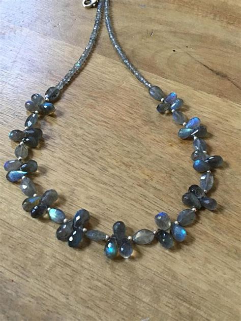 Labradorite Necklace Teardrop Briolette Necklace Silver Beads