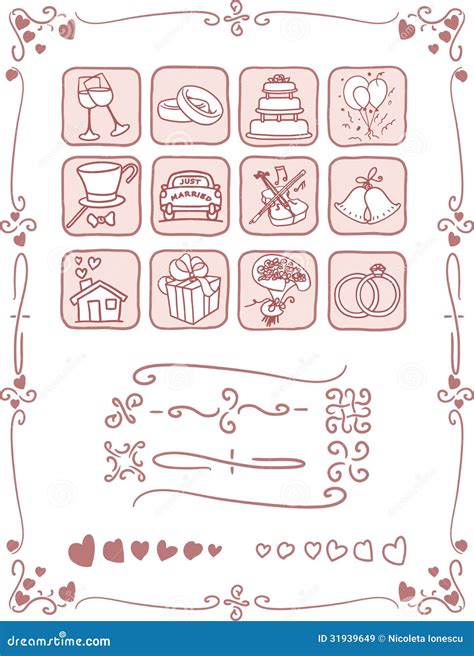 Iconos De La Boda Y Sistema Del Marco Ilustraci N Del Vector