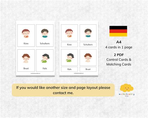 16 German Body Parts Flashcards for Kids Educational 3 Part ...