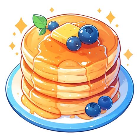 Premium Vector | Fluffy Blueberry Pancake Breakfast Cartoon Scene