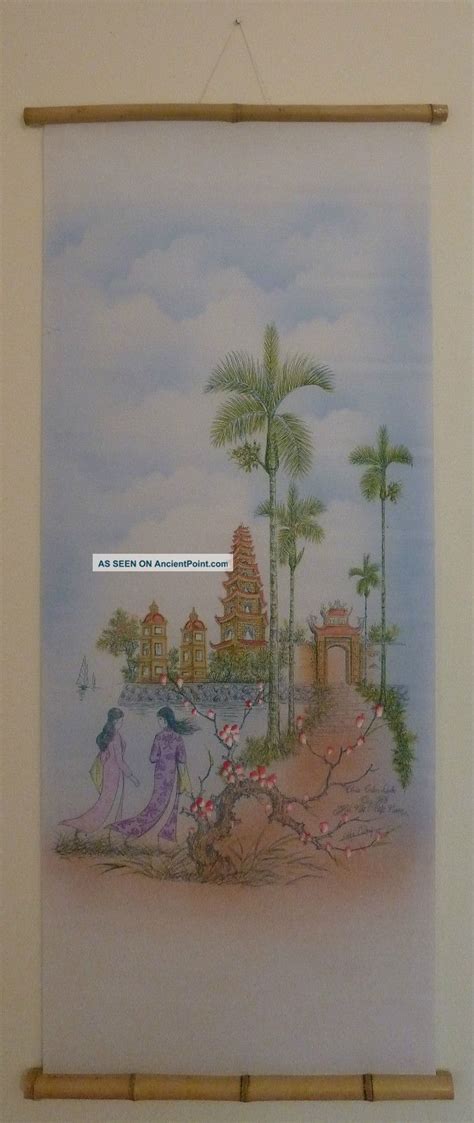 Scroll. Vietnamese Silk Paintings. Springtime At The Temple (tran Quoc)