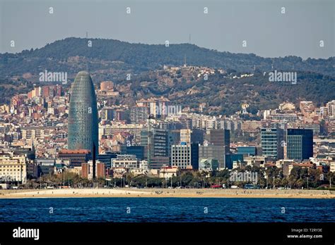 Barcelona skyline from the sea Stock Photo - Alamy