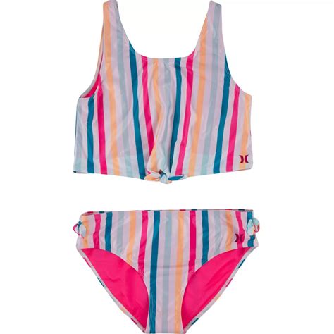 Hurley Girls Striped Crop Tankini 2 Pc Swim Set Girls 7 16