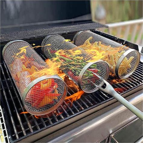 Panier De Barbecue En Acier Inoxydable Panier Gril Roulant Accessoires