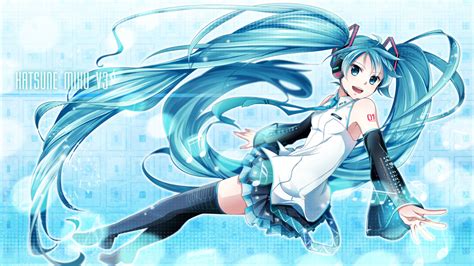 Vocaloid Blue Eyes Blue Hair Hatsune Miku Long Hair Skirt