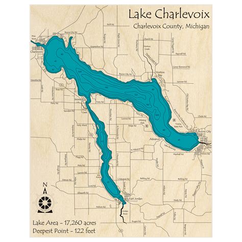 Lake Charlevoix 3D Custom Wood Map – Lake Art LLC