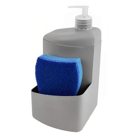 Dispenser Porta Detergente Esponja 700ml Organizador Pia Cozinha Cinza