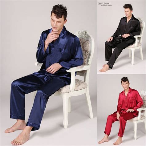 Fashion Mens Stain Silk Pajama Set Men Pajamas Silk Sleepwear Man Sexy Modern Style Soft Cozy