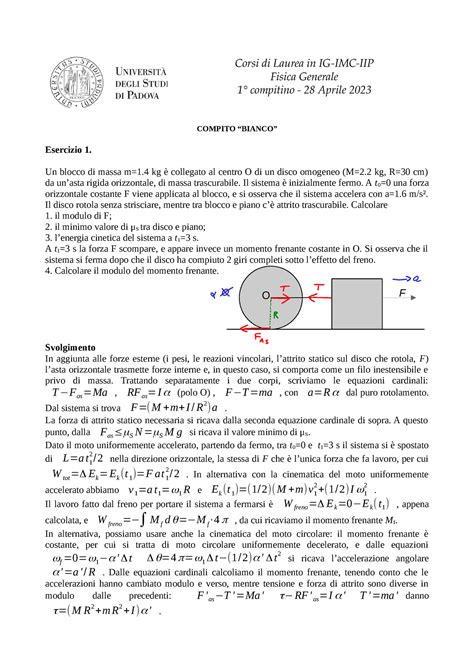 Prova Parziale Fisica Corsi Di Laurea In Ig Imc Iip Fisica