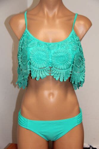 Nwt Jessica Simpson Swimsuit Bikini 2 Pc Set Sz M Crochet Bra