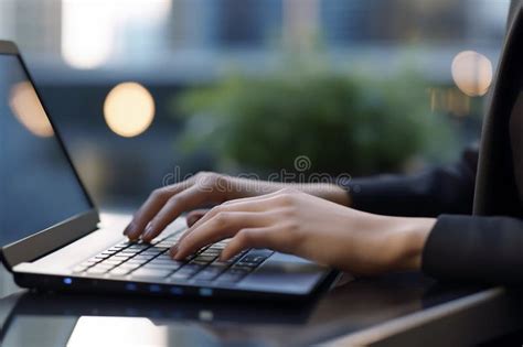 Woman S Hands Busy Typing On Laptop Keyboard In The Office A Female