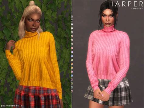 Plumbobs N Fries HARPER Sweater Sweaters Sims 4 Clothing Wendy Dress